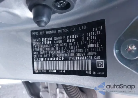 2019 Honda Civic Ex из США, поврежденный, VIN JHMFC1F3XKX006244